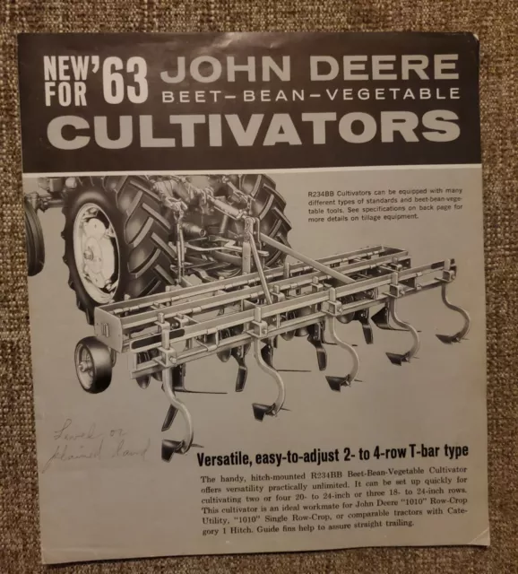 JOHN DEERE BEET BEAN VEGETABLE CULTIVATOR brochure 1963