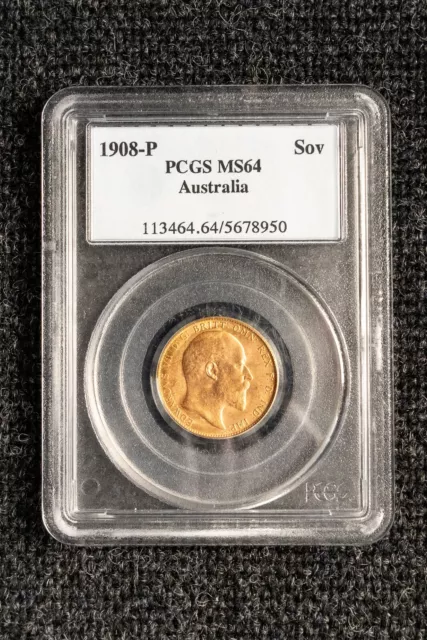1908 EDWARD VII GOLD FULL SOVEREIGN Australia Perth PCGS mint MS64 choice unc