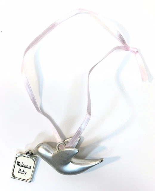 Wishnest WELCOME BABY Ornament w Pink Ribbon by ALISE SHEEHAN, DEMDACO STUDIOS