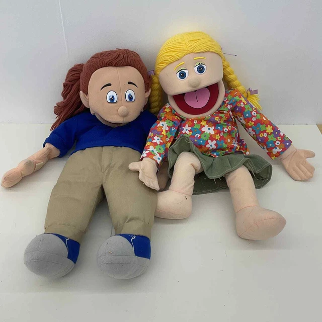 LOT 2 HAND & Rod Full Body Plush Puppets Blonde Girl Woman