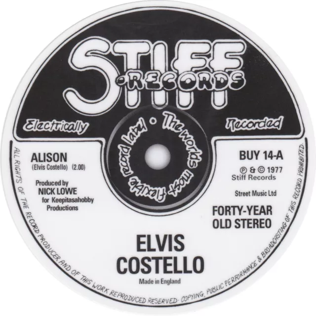 Elvis Costello Alison record label vinyl sticker. Stiff Records