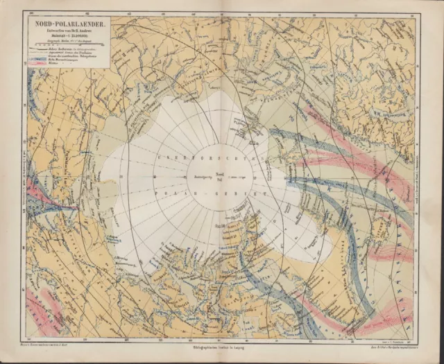 Landkarte map 1877: NORD-POLARLÄNDER. Alaska Russisches Reich Grönland Island