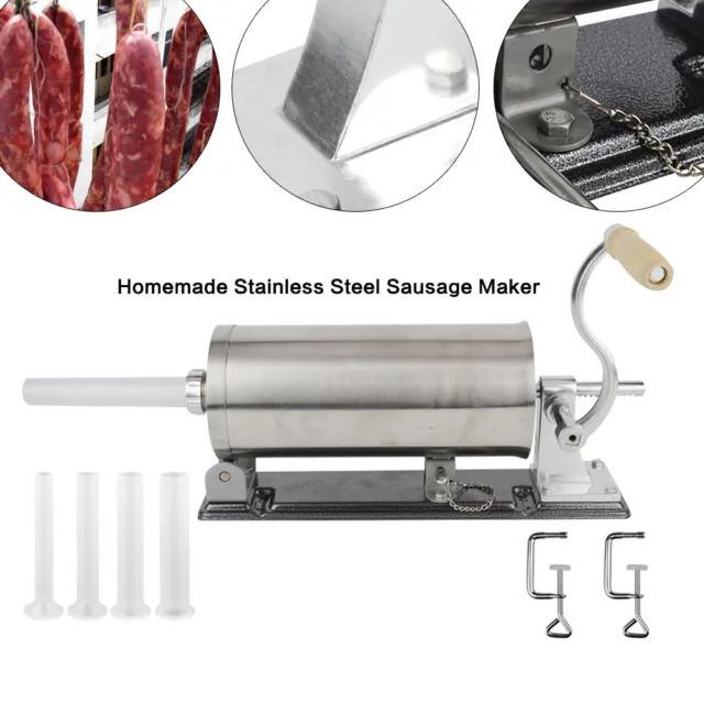 Manual Horizontal Sausage Stuffer Filler Maker Kitchen DIY Homemade 3L Stainless