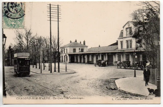 CHALONS SUR MARNE - Marne - CPA 51 - Gare - façade - attelages - 8 - tramway