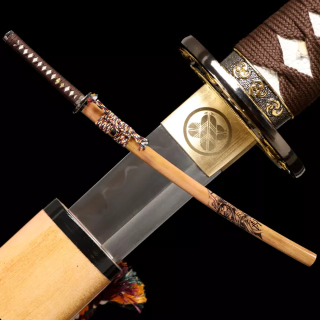 T10 Steel Clay Tempered Real Hamon Katana Japanese Samurai Sword Full Tang Sharp