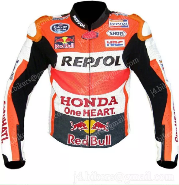 HONDA REPSOL Veste de Motard en Cuir Veste en Cuir de Moto Veste en Cuir Motard