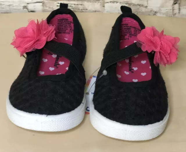 NEW Garanimals Girl Infant/Toddler Casual Size 2 Mary Jane Shoe Blk Pink Flower
