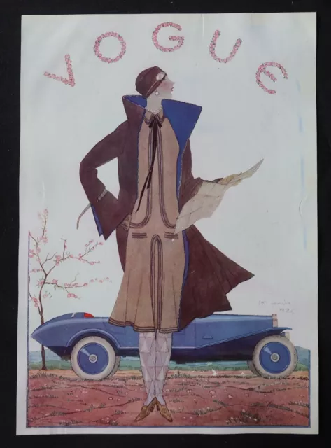 Couverture de magazine VOGUE 1926 Illustrateur LEPAPE Art Déco automobile