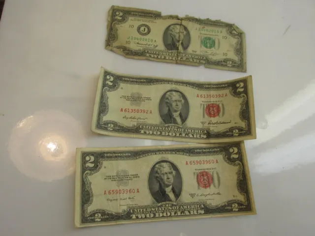 Two 1953 Red Seal 2 Dollar Bills & 1 1978 2 Dollar Bill