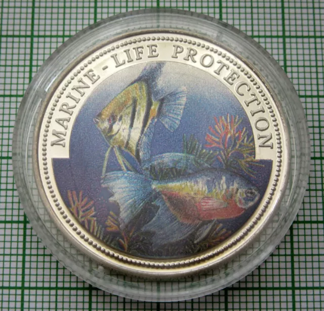 LIBERIA 1996 DOLLAR, Marine Life Protection COLOURED - TWO EXOTIC FISHES CAPSULE