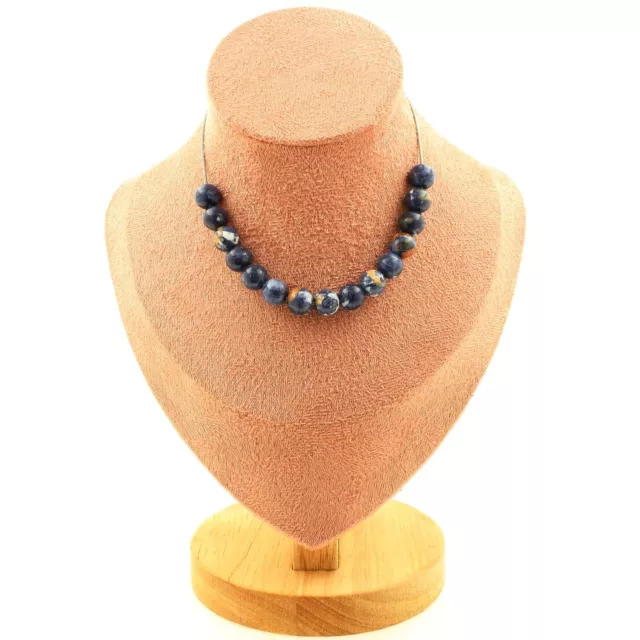 Collier 15 perles Jaspe bleu 8 mm. Chaine en acier inoxydable Collier femmes, h