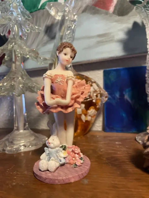 Ballerina Figurine 5.75” Pink Tutu, Bunny Doll, Flowers Cute Cute Little Figure