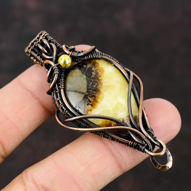 Gift For Women Jewelry Wire Wrapped Pendant Copper Septarian Gemstone 2.83"