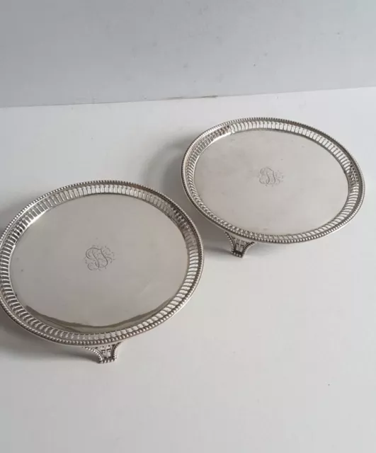 GOOD PR. GEORGIAN ANTIQUE SOLID SILVER SALVERS.   452gms.   16.6cms    LON. 1777