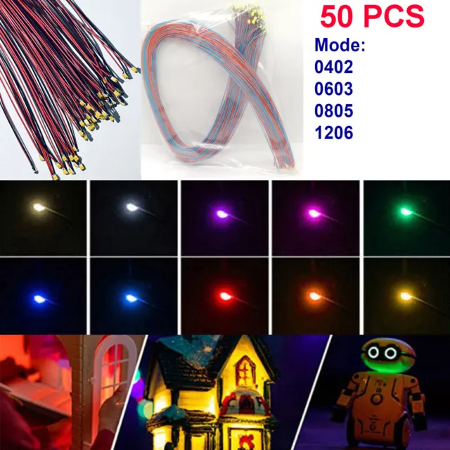50 Stück SMD LED 0402 0603 0805 1206 mit Microlitze Litze Kabel LEDs Alle Farben