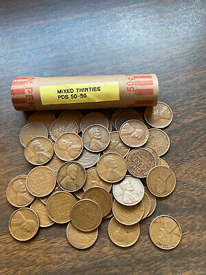 LINCOLN WHEAT CENT PENNY ROLL 1930-39 PDS mixed dates/mints 50/50 mix MM/P