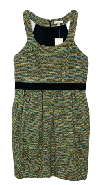 Shoshanna Green Stripe Silk Blend Metallic Sleeveless Pleated Tweed Dress 6 New