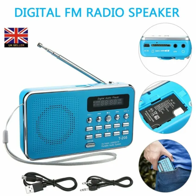 Mini Portable LCD Digital FM Radio Speaker USB SD TF Card Mp3 Speakers Player UK 2