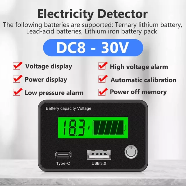 Universal-Digital Voltmeter Batterie Kapazität Anzeige Temperaturmesser LCD DE 3