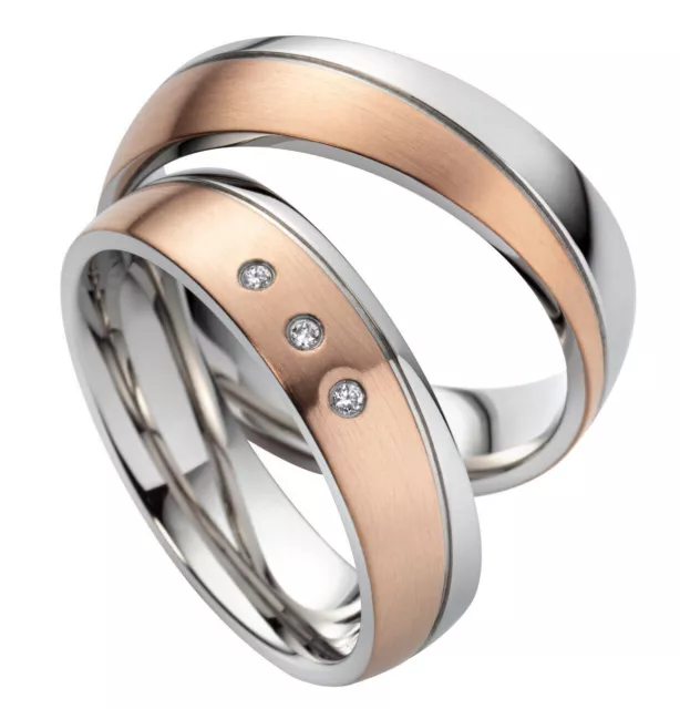 Par Anillo de Boda Anillos de Pareja Compromiso Acero Inox Rosa Plata + Grabado