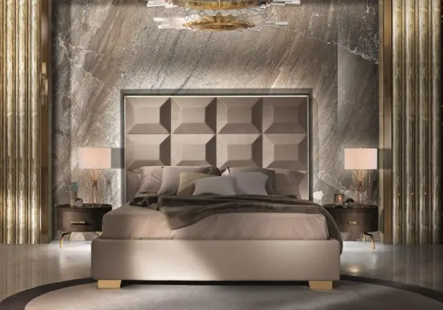 Design Moderne Luxe Chambre à Coucher Table de Chevet Lits Lit 3tlg. Set