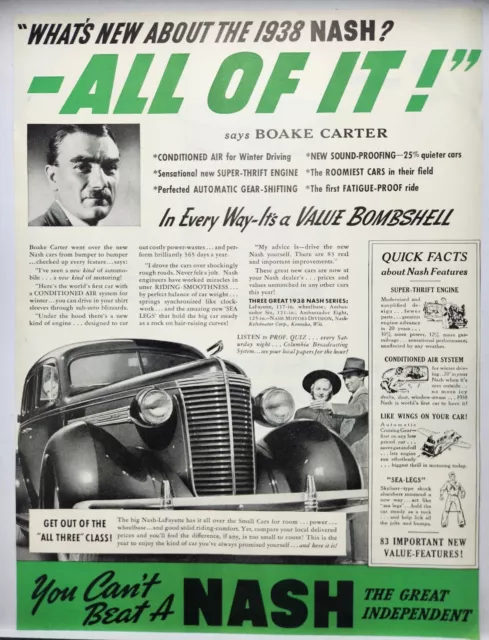 1938 Nash Lafayette Vintage Print Ad Man Cave Art Deco Poster 30s