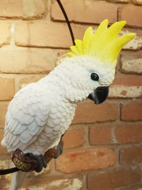 34cm HANGING  WHITE COCKATOO PARROT BIRD IN RING 25cm GARDEN FIGURINE POLY RESIN