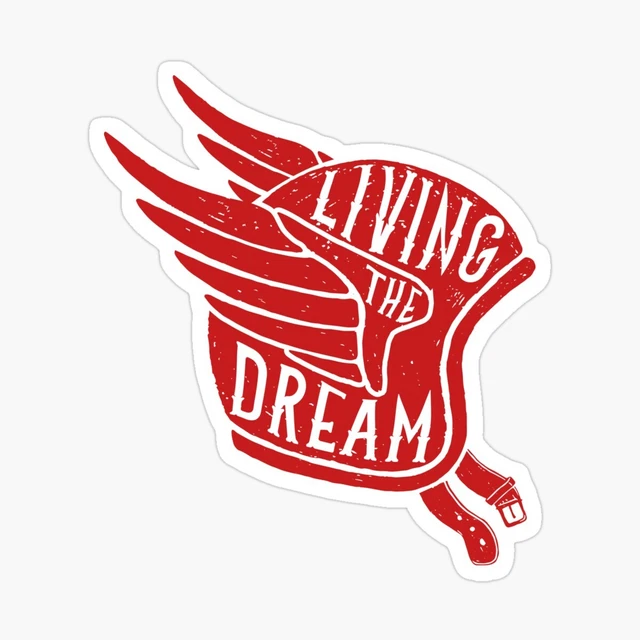 Living The Dream Winged Biker Helmet Bumper Sticker Size 5" Decal Vinyl For Car