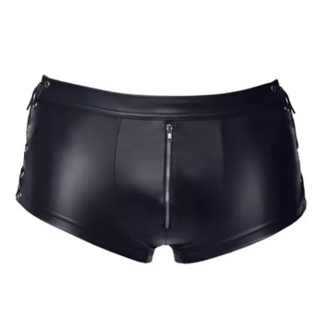 US Mens Low Rise Boxer Shorts PU Wetlook Leather Hot Pants Side Cutout Swimwear