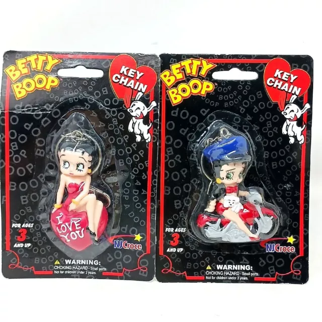 2 Betty Boop 3D Figure Keychain Biker w/ Dog, I Love You NEW Lot of 2 #D46