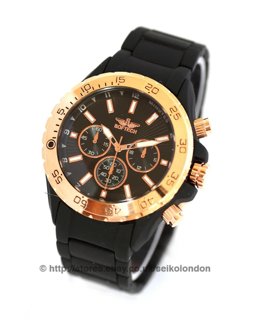 SOFTECH GENTS BLUE Dial Watch Blue Matt Case Bracelet Rose Gold Detailing 29.99 PicClick UK