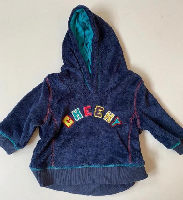 Maglione con cappuccio morbido velluto blu navy bambini con motivo sfacciato 3-6 mesi