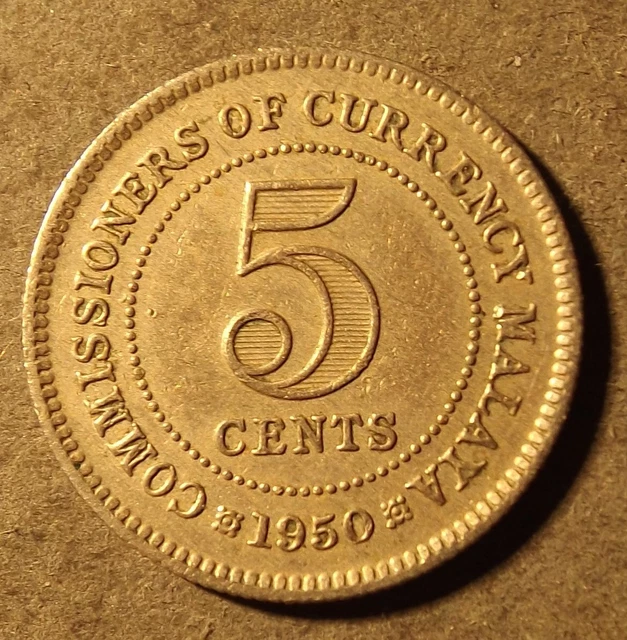 Commissioners Of Currency Malaya 5 Cent Coin Date 1950 Excellent