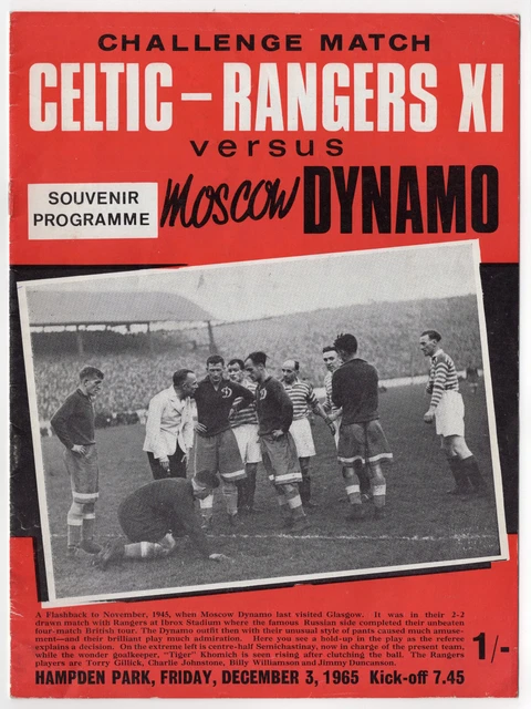VINTAGE FOOTBALL PROGRAMME CELTIC-RANGERS XI v MOSCOW DYNAMO 3rd ...