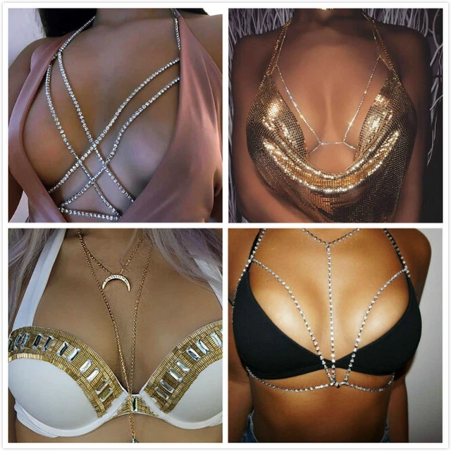 SEXY WOMEN SPARKLY Crystal Rhinestone Body Chains Bra Chest Bikini Beach  Party 5.49 - PicClick UK