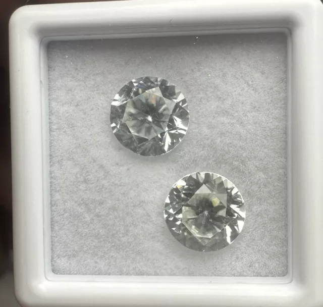 Pair Of HUGE 5.35 Ct EXQUISITE CUSTOM Round CUT 100% NATURAL WHITE ZIRCONS 7.4mm