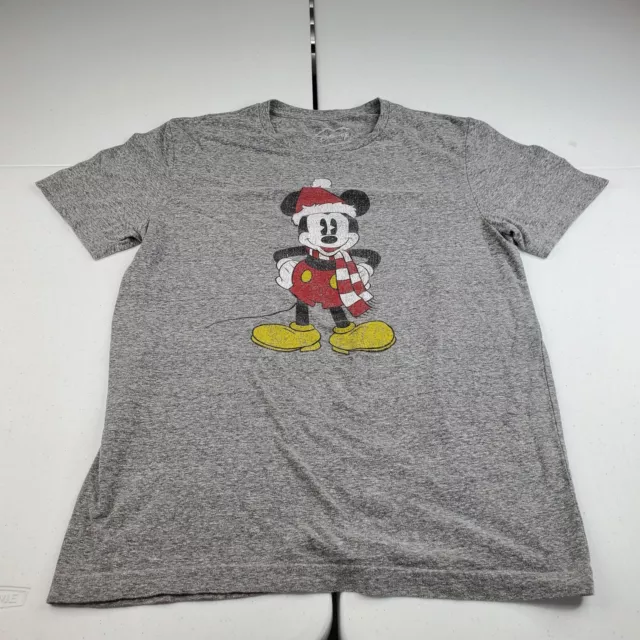 Mickey Mouse T-Shirt Christmas Holiday Santa Hat Walt Disney Heather Gray Medium