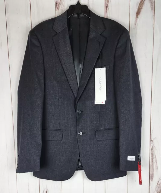 Calvin Klein Slim-Fit Stretch Wool Suit Jacket Mini Check Black/Brown 38L NWT