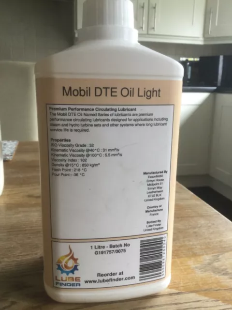 1L Mobil DTE Oil Light ISO VG 32 Circulating Oil Freepost