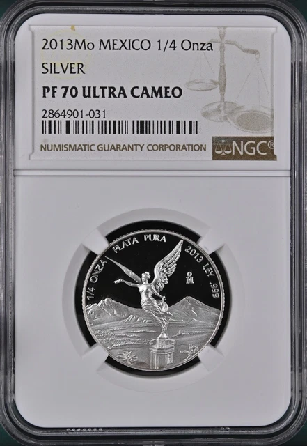 Mexico LIBERTAD 1/4 oz Silver 2013 PROOF -NGC PF70- RARE! 3200 minted -TOP POP