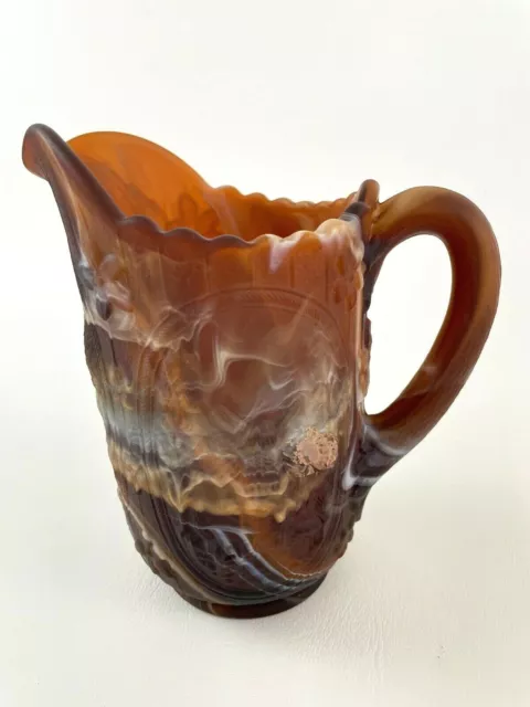 Mid-Century Imperial Glass Co. brown caramel slag glass pitcher WINDMILL c.1951