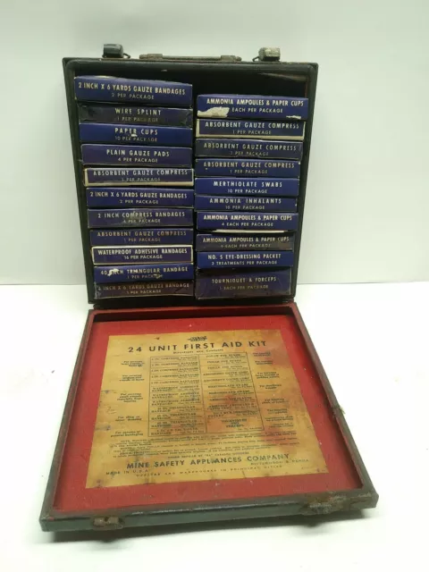 Vintage MSA 24 Unit First Aid Kit Metal Box Mine Safety Appliances Co. USA