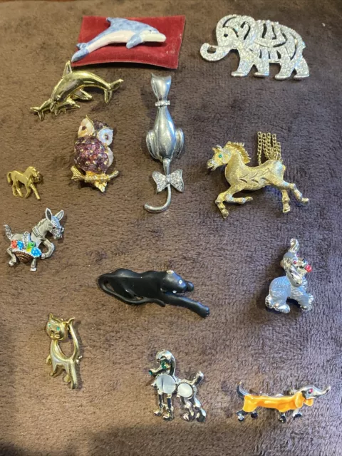 Job Lot Of 15 Animal Brooches, Vintage And Modern All In Good Cond
