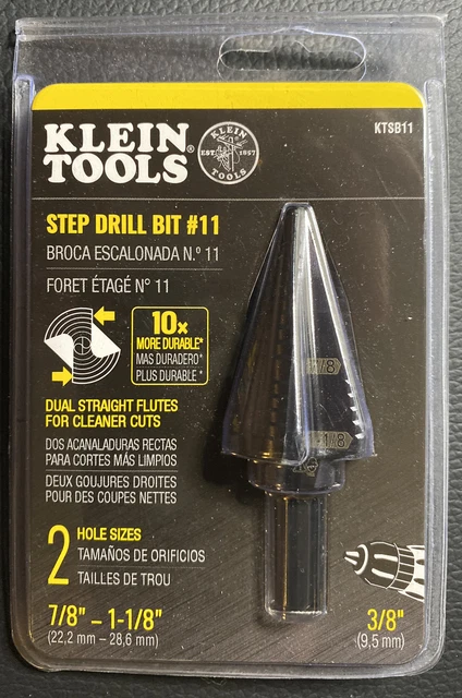 Klein Tools KTSB11 Double Fluted Step Drill Bit 7/8" or 1 1/8' holes new