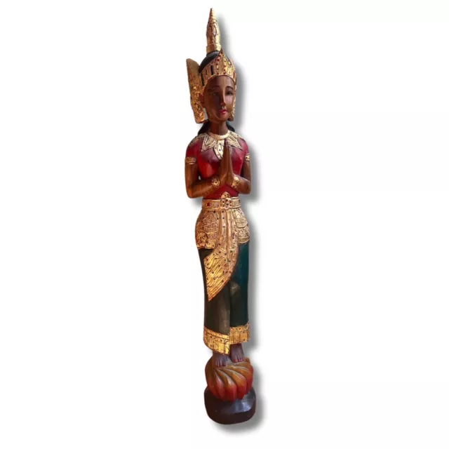 AsienLifeStyle Thailändische Tempeltänzerin Holz Statue Thai Tempelwächter Figur