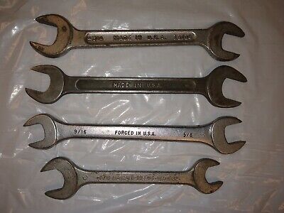 Lot of 4 Vintage Quality Open End Wrenches – Various Sizes - MADE IN USA QUALITY