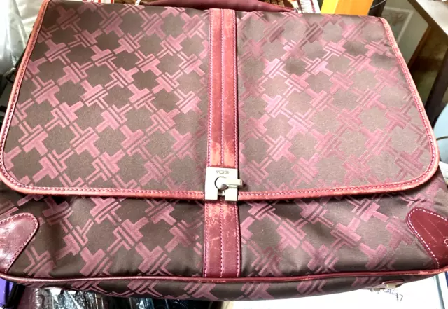 Tumi Signature Collection Maroon Laptop Messenger Bag 14"×12" Leather Trim