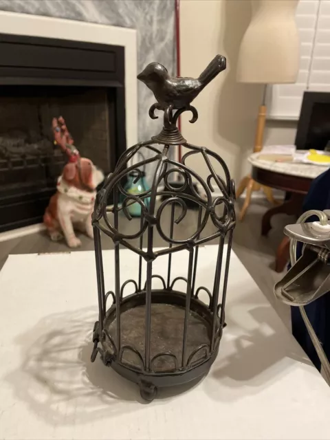 Metal Bird Cage Decor ~ 9.5” X 4” ~ Bird Finial ~ Brown. CM 4
