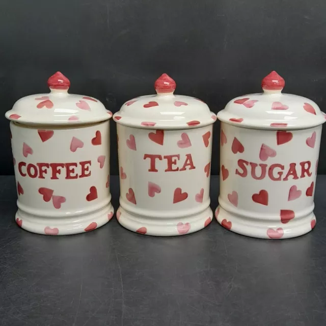 Emma Bridgewater Pink Hearts Tea Coffee Sugar Jars Ceramic Homeware Décor -CP