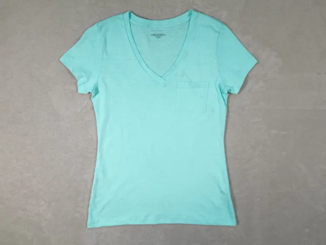 Max Studio Womens Blue V-Neck Short Sleeve Pima Cotton T-Shirt Size XS